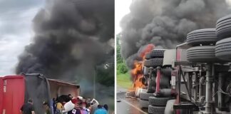 UNA TRACTOMULA SE VOLCÓ EN UNA VÍA DEL CESAR Y FUE SAQUEADA