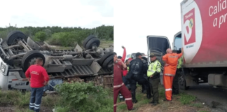 GRACIAS A LA RÁPIDA INTERVENCIÓN DE LA POLICÍA UN CAMIÓN DE D1 ACCIDENTADO NO FUE SAQUEADO EN TASAJERA