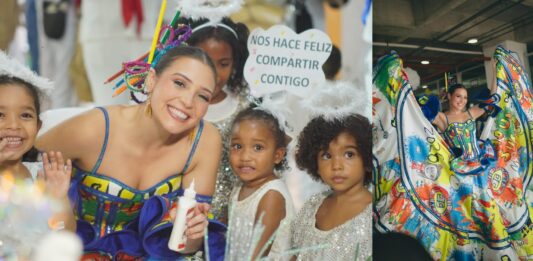 Con crayones, niños de CDI crearon el vestuario que luce la reina del Carnaval 2026, Michelle Char, para celebrar a los más pequeños