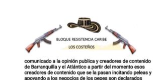 presunto panfleto amenazante a creadores de contenido de la Costa Atlántica